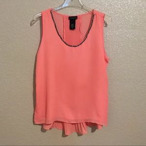 Beaded Neckline Peach Chiffon Top by Metaphor XL